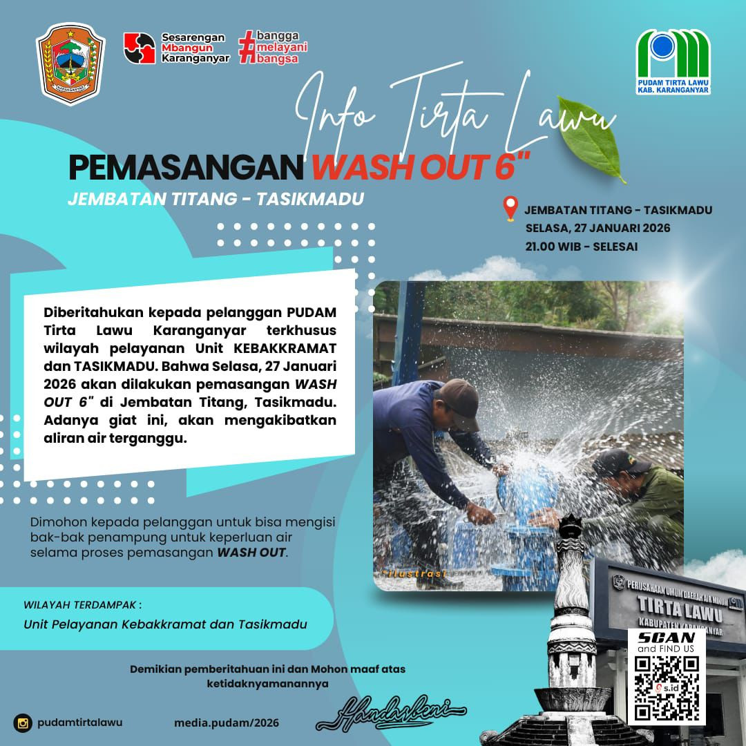 PEMASANGAN WASH OUT 6 INCI DI JEMBATAN TITANG TASIKMADU, ALIRAN AIR SEMENTARA TERGANGGU