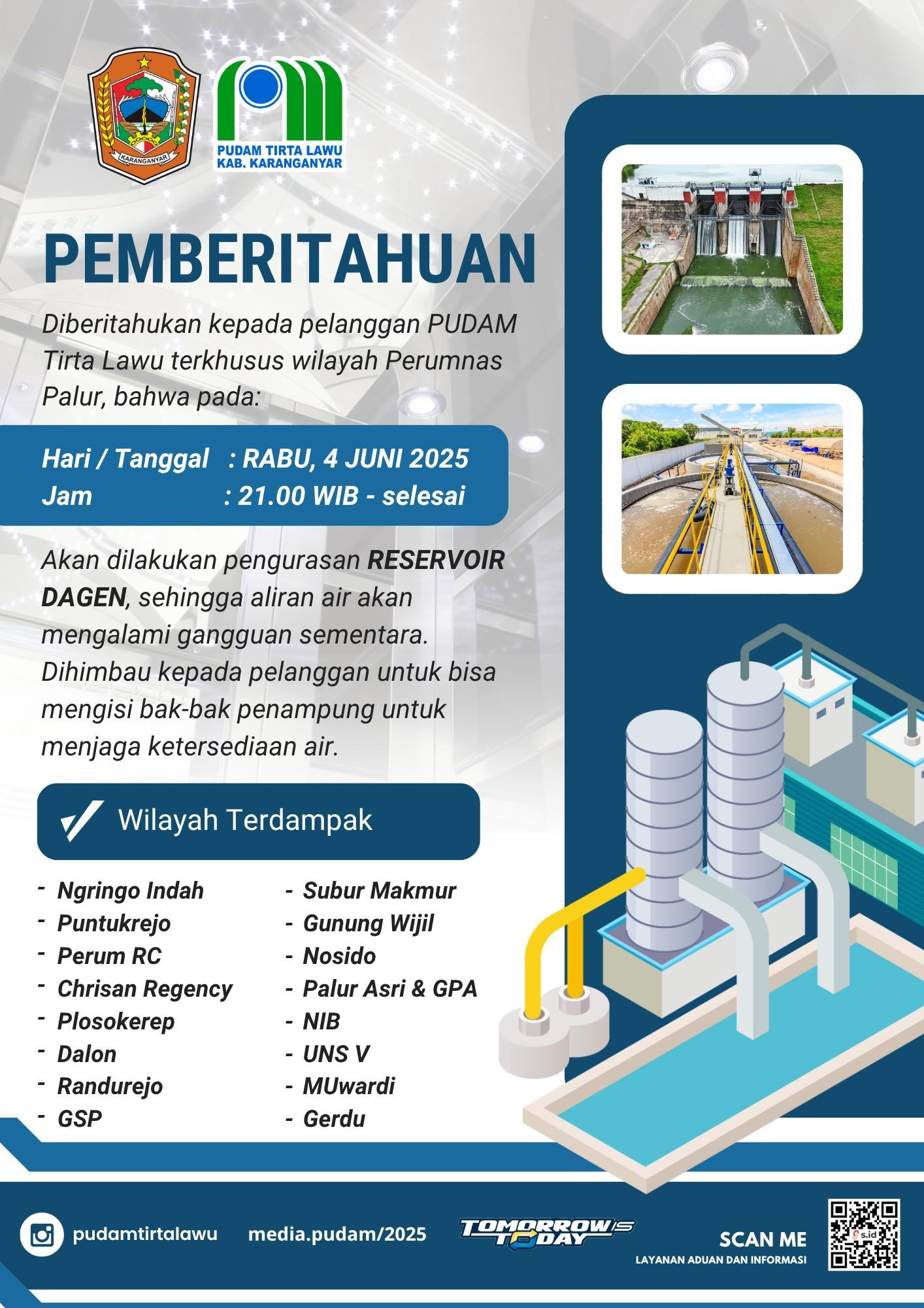 PEMBERITAHUAN PENTING UNTUK PELANGGAN PUDAM TIRTA LAWU WILAYAH PERUMNAS PALUR