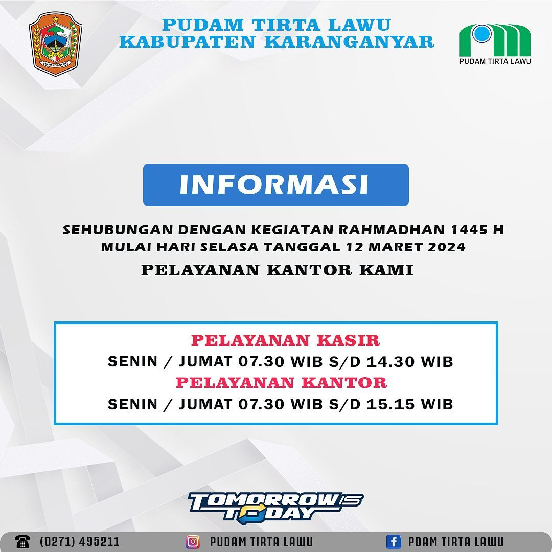 PEMBERITAHUAN KEPADA SELURUH PELANGGAN PUDAM TIRTA LAWU KARANGANYAR