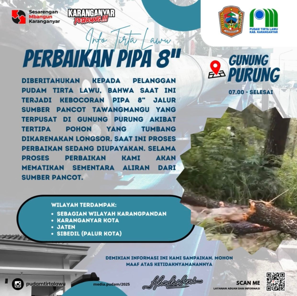 PERBAIKAN PIPA 8 INCI SUMBER PANCOT AKIBAT LONGSOR DI GUNUNG PURUNG