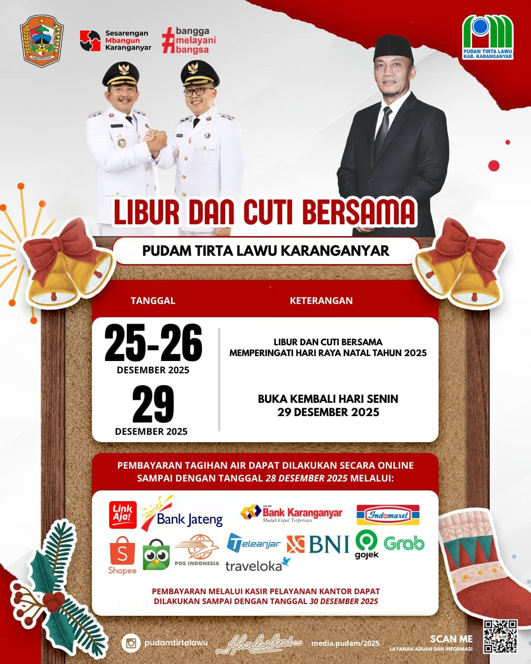 PENGUMUMAN LIBUR DAN CUTI BERSAMA NATAL 2025 PUDAM TIRTA LAWU KARANGANYAR