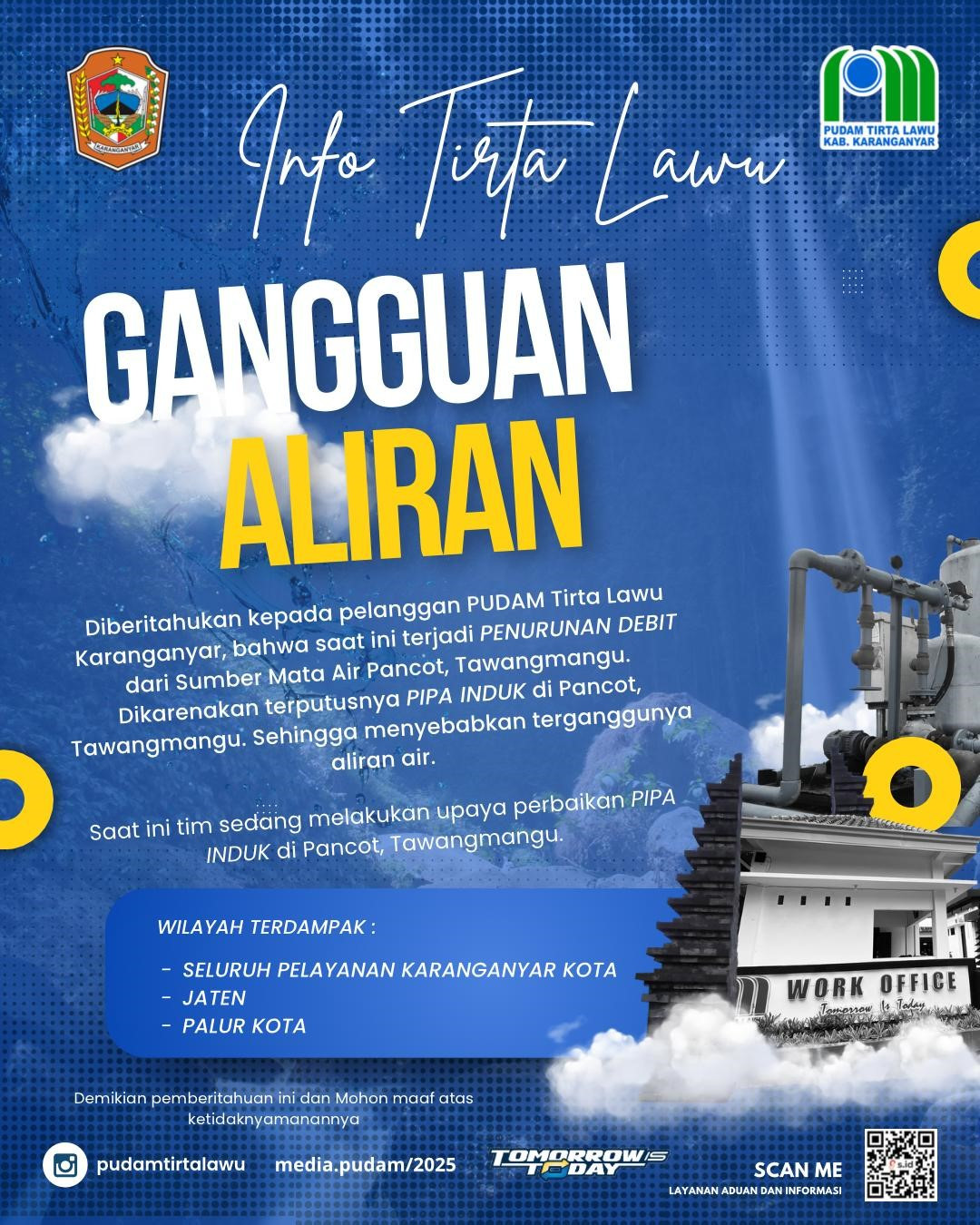 INFO GANGGUAN ALIRAN AIR PUDAM TIRTA LAWU KABUPATEN KARANGANYAR